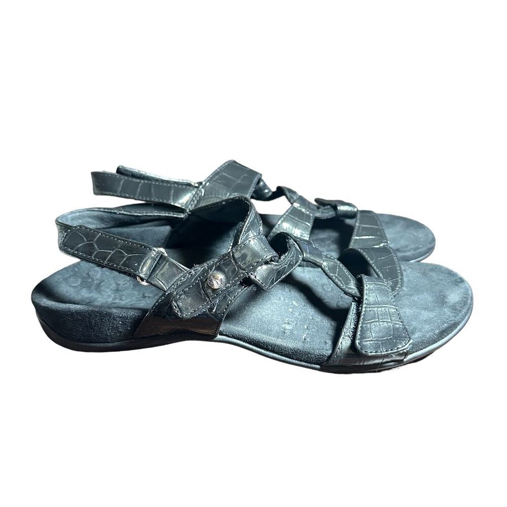 Vionic Black Croc Embossed Leather Comfort Sandals Women’s Size 9
